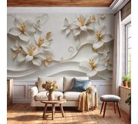 DACRWEKZ Wall Mural Wallpaper Three-Dimensional Flowers Sculpture Lily Leaf | Premium Silk White Art Photo Wallpaper for Living Room Bedroom Children's Room Home Wall Decor 200x140cm