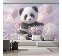 DACRWEKZ Wallpaper 3D Wall Mural Pink 3D Cartoon Style Panda Riding a Bicycle Mural Photo Murals Children Kids Room Decoration Background Wall Paper Boy Girl Bedroom 300x210cm