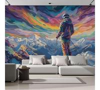 DACRWEKZ Wallpaper 3D Wall Mural Purple Adventure Sports Style Skiers Standing on The Mountain Peak Mural Photo Murals Children Kids Room Decoration Background Wall Paper Boy Girl Bedroom 450x356cm