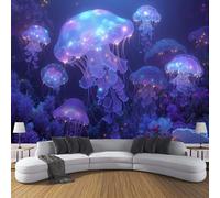DACRWEKZ Wallpaper Blue-Purple Stick on Wallpaper Bioluminescent Jellyfish Marine Life for Bedroom Living Room Feature Wall 250 x 175 cm