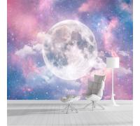 DACRWEKZ Wallpaper Full Moon Gradient Nebula Wall Mural 400x280cm, Pinkish-Purple Custom Panoramic Photo Mural - Dreamy Starry Sky1 Decoration Picture Poster Wallpaper for Living Room Kids Bedroom