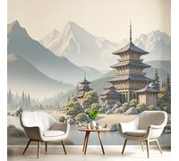 DACRWEKZ Wallpaper Japanese Landscape Light Green Pagoda Temple Wall Decor Living Room Mural 300 x 210 cm