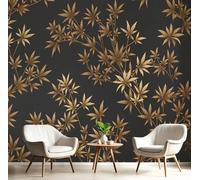 DACRWEKZ Wallpaper Luxury Plants Black and Gold Bamboo Leaf Pattern Wall Decor Living Room Mural 450 x 315 cm