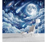 DACRWEKZ Wallpaper Meteor, Full Moon, Clouds Wall Mural 450x315cm, Dark Blue Custom Panoramic Photo Mural - Dreamy Night Sky1 Decoration Picture Poster Wallpaper for Living Room Kids Bedroom