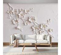 DACRWEKZ Wallpaper Murals 3D Flowers 300x210cm | 3D Art Photo Wallpaper, Relief Cherry Blossom Branches Wall Mural Giant Poster, Modern Living Room Bedroom Kids Room Backdrop DecorWhite