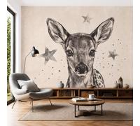 DACRWEKZ Wallpaper Murals Dreamy Hand-Drawn Style 350x256cm | 3D Art Photo Wallpaper, Little Deer Star Wall Mural Giant Poster, Modern Living Room Bedroom Kids Room Backdrop DecorBeige