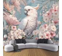 DACRWEKZ Wallpaper Murals Exotic 200x140cm | 3D Art Photo Wallpaper, Parrot Palm Leaf Hibiscus Print Wall Mural Giant Poster, Modern Living Room Bedroom Kids Room Backdrop DecorPink