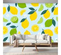 DACRWEKZ Wallpaper Murals Fresh Fruit Style 400x280cm | 3D Art Photo Wallpaper, Lemon and Lime Flowers Wall Mural Giant Poster, Modern Living Room Bedroom Kids Room Backdrop DecorYellow Blue