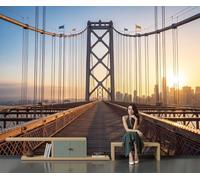 DACRWEKZ Wallpaper Murals Modern Architectural Style 350x256cm | 3D Art Photo Wallpaper, City Sunset Over The Bridge Wall Mural Giant Poster, Modern Living Room Bedroom Kids Room Backdrop DecorYellow