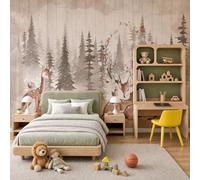 DACRWEKZ Wallpaper Pine Trees, Sika Deer, Squirrel Wall Mural 300x210cm, Beige Brown Custom Panoramic Photo Mural - Retro Animals1 Decoration Picture Poster Wallpaper for Living Room Kids Bedroom