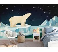 DACRWEKZ Wallpaper Polar Bear Snow Mountain Galaxy Wall Mural 250x175cm, Dark Blue Custom Panoramic Photo Mural - Simple Animals1 Decoration Picture Poster Wallpaper for Living Room Kids Bedroom