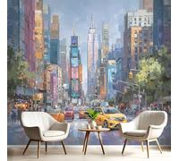 DACRWEKZ Wallpaper Retro Style Blue New York Street Scene Wall Decor Living Room Mural 250 x 175 cm