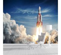 DACRWEKZ Wallpaper Rocket Sky Clouds Wall Mural 450x315cm, Blue Custom Panoramic Photo Mural - Spaceflight1 Decoration Picture Poster Wallpaper for Living Room Kids Bedroom
