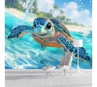 DACRWEKZ Wallpaper Sea Turtles are Swimming Wall Mural 450x315cm, Sky Blue Custom Panoramic Photo Mural - Marine Animals Decoration Picture Poster Wallpaper for Living Room Kids Bedroom