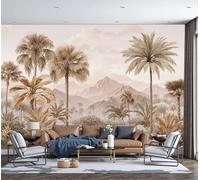 DACRWEKZ Wallpaper Wall Mural Brown Tropical Scenery Palm Tree Mountains 300x210cm 3D Photo Wallpaper Silk Walls Mural Poster, for Living Room Bedroom Corridor TV Background Wall Decor Murals