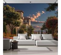 DACRWEKZ Wallpaper Wall Mural Dark Green Natural Architecture Villa Courtyard 450x356cm 3D Photo Wallpaper Silk Walls Mural Poster, for Living RoomTV Background Wall Decor Murals