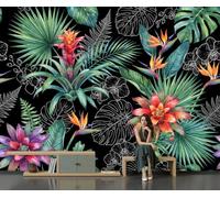 DACRWEKZ Wallpaper Wall Mural Dark Tropical Plants Bird of Paradise Monstera 350x256cm 3D Photo Wallpaper Silk Wall Mural Poster | for Living Room Bedroom Corridor TV Background Walls Decor Murals
