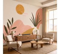 DACRWEKZ Wallpaper Wall Mural Minimalist Landscape Sun Hill Leaves 300x210cm 3D Photo Wallpaper Silk Wall Mural Poster | for Living Room Bedroom Corridor TV Background Walls Decor Murals