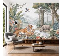 DACRWEKZ Wallpaper Wall Mural Tropical Rainforest Tiger Rhinoceros Jungle 350x256cm 3D Photo Wallpaper Silk Wall Mural Poster | for Living Room Bedroom Corridor TV Background Walls Decor Murals