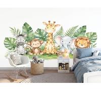 DACRWEKZ Wallpaper Zebra Monkey Giraffe Wall Mural 200x140cm, Green Custom Panoramic Photo Mural - Watercolor Animals1 Decoration Picture Poster Wallpaper for Living Room Kids Bedroom