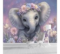DACRWEKZ Watercolor Elephant Panoramic Wallpapers, Giant Wall Poster Personalized Animal Portraits for Living Room, Children's Room Wall Decoration 450x356cm Purple