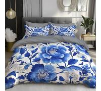 DACRWEKZ Watercolor flowers blue peony Duvet Cover Set Single Size135x200cm 2 Pieces Reversible Bedding Set Duvet Cover Sets, Breathable Bed Covers With Pillow Caeses, cobalt blue