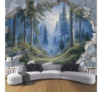 DACRWEKZ Watercolor Forest Wallpaper Mural, 300x210cm Wall Poster 3D Panorama Photo Wallpaper 3D Effect, Blue-Green Wallpapers Mural Decoration for Bedroom Living Room Corridor