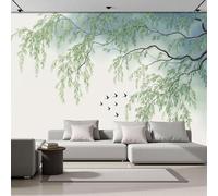 DACRWEKZ Weeping Willows and Swallows Wallpaper Mural, 400x280cm Wall Poster Chinese Ink Painting Photo Wallpaper 3D Effect, Green Wallpapers Mural Decoration for Bedroom Living Room Corridor