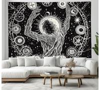 DACRWEKZ Witchcraft symbols Wall Hanging - Fantasy celestial bodies Tapestry for Bedroom, Living Room, Cafe & Dining Room 100x150cm Black and white