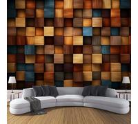 DACRWEKZ Wood Block Splicing Wall Murals Natural Abstract Style Art 3D Wall Mural Large Murals Photo Wallpaper Hd Printing Wallpaper Mural for Living Room Bedroom Bathroom - 250x175cm