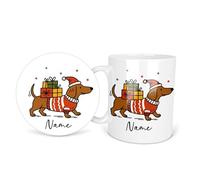 Dacshund Sausage Christmas Dog Lover Dogs Gift Name Personalised Personalized Ceramic Coffee Mug 11oz Durham Tea Mug Gift Set Round Square Coaster Cup Handle Dishwasher Safe Custom Printed Design