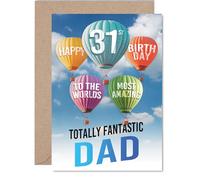 Dad 31st Birthday Card - Most Amazing Hot Air Balloon - Happy Birthday Card for 31 Year Old Dad from Son Daughter, A5 Balloons Stars Bday Greeting Cards