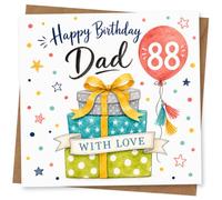 Dad 88th Birthday Card with Presents and Balloon, Happy Birthday With Love Greetings Card for Father