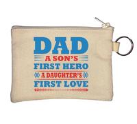 Dad A Son's First Hero A Daughter's First Love Blue and Red Key Chain Coin Purse Beige