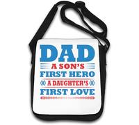 Dad A Son's First Hero A Daughter's First Love Blue and Red Shoulder Bag White