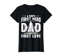 Dad A Son's First Hero A Daughter's First Love Fathers Day Value Graphic T-Shirt, Women, Black, L