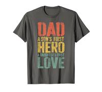 Dad A Sons First Hero A Daughters First Love Shirt Men Daddy T-Shirt, Men, Asphalt Grey, Medium