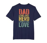 Dad A Sons First Hero A Daughters First Love Shirt Men Daddy T-Shirt, Men's Big and Tall, Navy Blue, 4X Tall