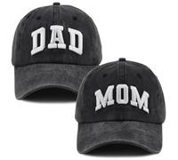 Dad and Mom Hats for Men Women, 3D Embroidered Adjustable Washed Cotton Fathers Mothers Day Birthday Baseball Caps, Black, One size