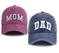 Dad and Mom Hats for Men Women, 3D Embroidered Adjustable Washed Cotton Fathers Mothers Day Birthday Baseball Caps, Navy and Pink, One Size