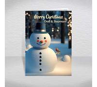 Dad and Stepmum Christmas Card - Merry Christmas - A5 Folding Snowman and Robin Card