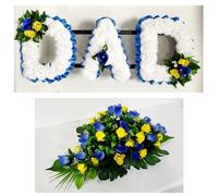 DAD/Any 3 letters with Coffin Spray Artificial Silk Funeral Tribute Name Flowers Letter Wreath Memorial