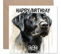 Dad Birthday Card - Black Labrador Retriever - Happy Birthday Card for Dad from Son Daughter, 145mm Dog Breeds Bday Greeting Cards