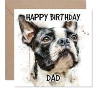 Dad Birthday Card - Boston Terrier - Happy Birthday Card for Dad from Son Daughter, 145mm Dog Breeds Bday Greeting Cards