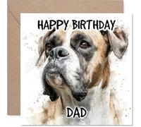 Dad Birthday Card - Boxer - Happy Birthday Card for Dad from Son Daughter, 145mm Dog Breeds Bday Greeting Cards