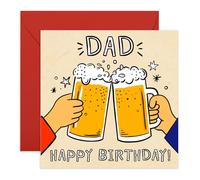 Dad Birthday Card - Cheers! Beer Mugs - Gifts for Fathers, Daddy, Papa, Pa, Pops, Him, Husband, Men from Daughter, Son - Fun Drinking - Comes with Envelope and Stickers
