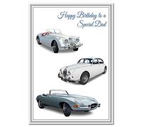 Dad Birthday Card - Classic Car Vintage Collage - Cool Vector Art - Special Unique Unusual - Happy Adult Teenage Greeting Wishes - Blank inside - Made in UK