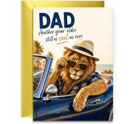 Dad Birthday Card - Cool as Ever Dad Lion from Son Daughter - A5 Size with Gold Envelope. UK Made