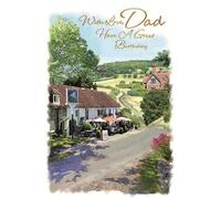 Dad Birthday Card - Country Pub Scene with Gold Foil 7.75x5.25