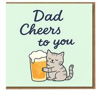 Dad Birthday Card - Cute Cat Hugging Beer Pint with 'Cheers to You' Message - Fun Card for Beer-Loving Dad from Son or Daughter